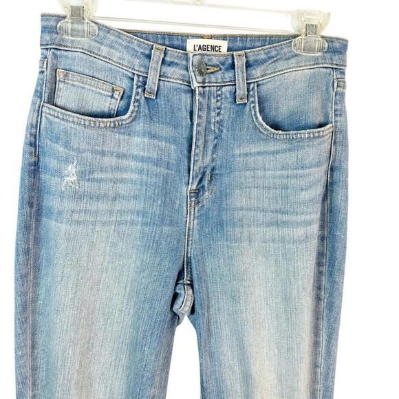 L' AGENCE Highline skinny Jeans High Rise Light Wash Destruct Fray Hem Size 25 - Picture 6 of 8